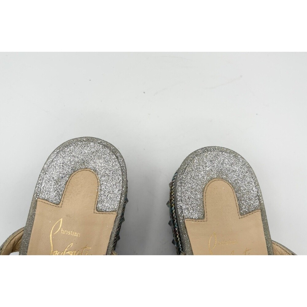 Christian Louboutin Cataclou 60 Silver Glitter Platform Sandals Wedges Sz EU 39 - Picture 8 of 13